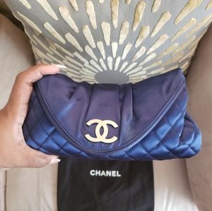 Chanel Navy Envelope Satin Clutch